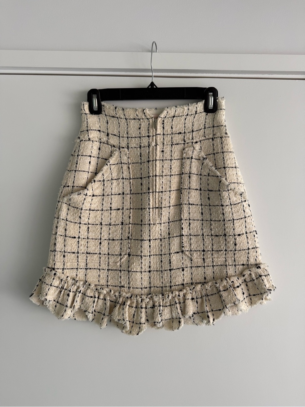 Rebecca Taylor Cream Tweed Mini Skirt with Black Windowpane